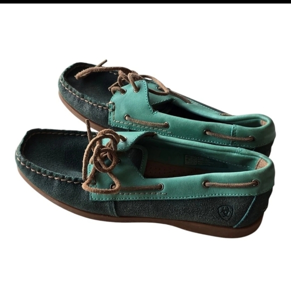 Ariat Loafers Women 7BYuma Green Leather Slip On Deck Boat Shoes Excellent - Picture 3 of 10